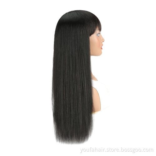 Raw Indian Virgin Remy Human Hair Cuticle Aligned Straight Hair Non Lace Wigs for Black Women Glueless Machine Made Bangs Wigs